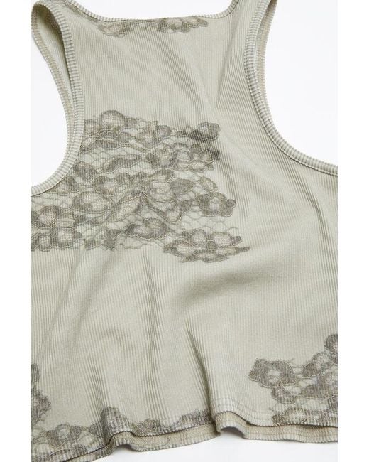 Acne Gray Lace-Print Ribbed Tank Top