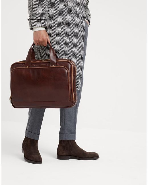 Brunello Cucinelli Brown Double-Zip Laptop Bag for men
