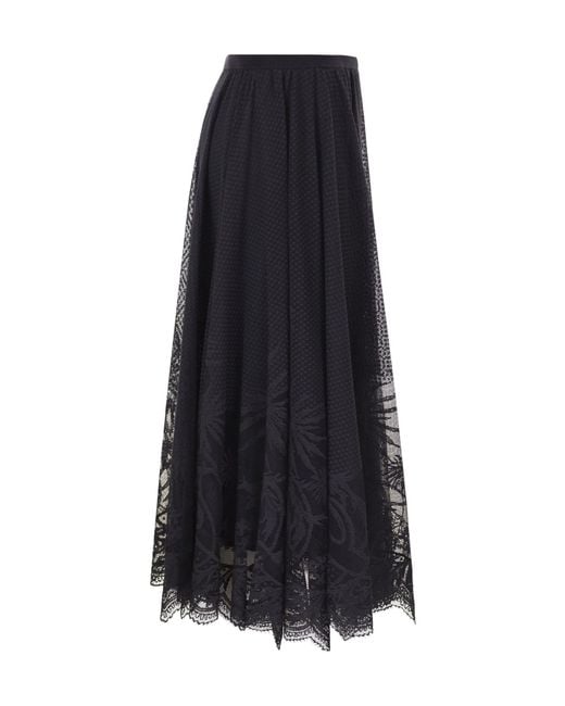 Fabiana Filippi Blue Foliage Lace Flared Skirt