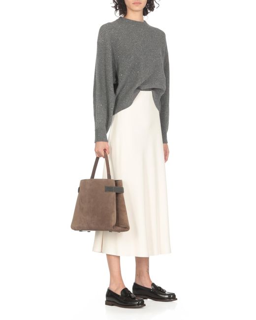 Brunello Cucinelli Brown Embellished Top Handle Bag