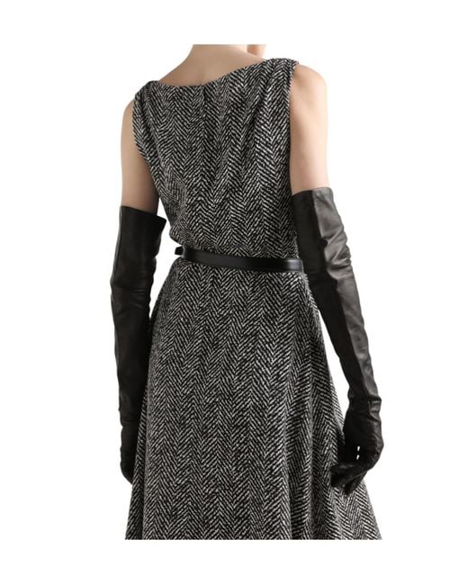 Dolce & Gabbana Gray Dolce & Gabbana Chevron Print Heavy Crepe Cocktail Dress