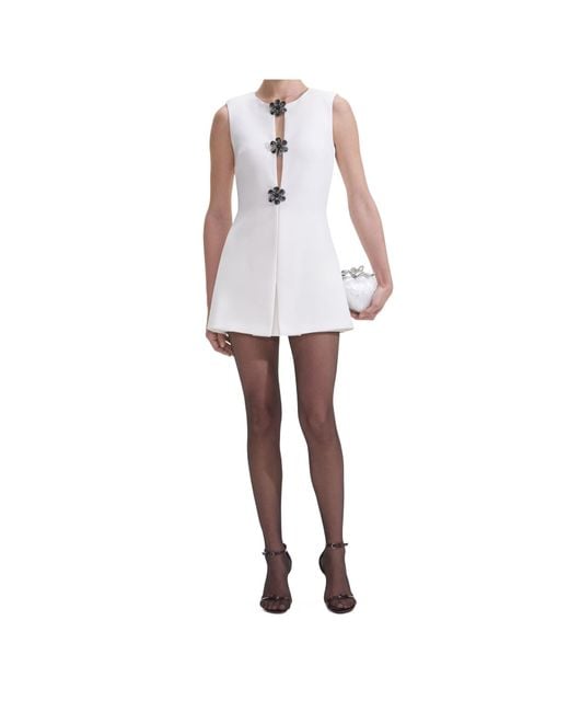 Self-Portrait White Floral Embellished Crepe Playsuit