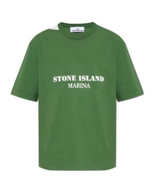 Stone Island Green X Marina Logo Printed T-Shirt for men