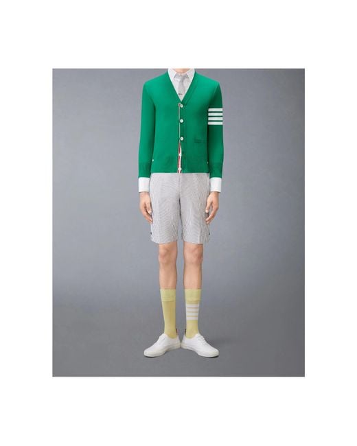 Thom Browne Green Merino Wool 4-Bar Classic V-Neck Cardigan for men