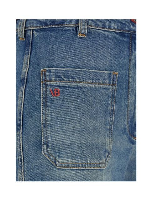 Victoria Beckham Blue Logo Patch Straight-Leg Jeans