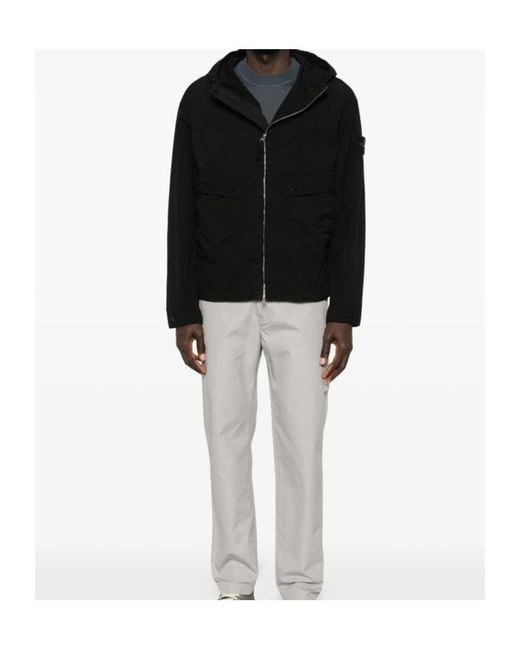 Stone Island Blue Zip-Front Hooded Jacket for men