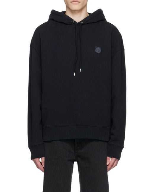 Maison Kitsuné Black Maison Kitsuné Fox Head Patch Drawstring Hoodie for men
