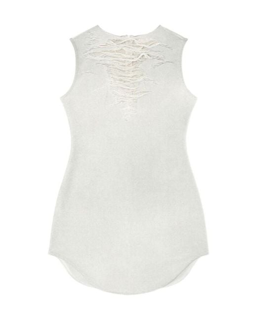 DIESEL White D-Yasmi Distressed Fringed Neckline Mini Dress