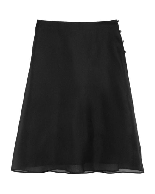 AMI Black Midi Sheer A-Line Midi Skirt