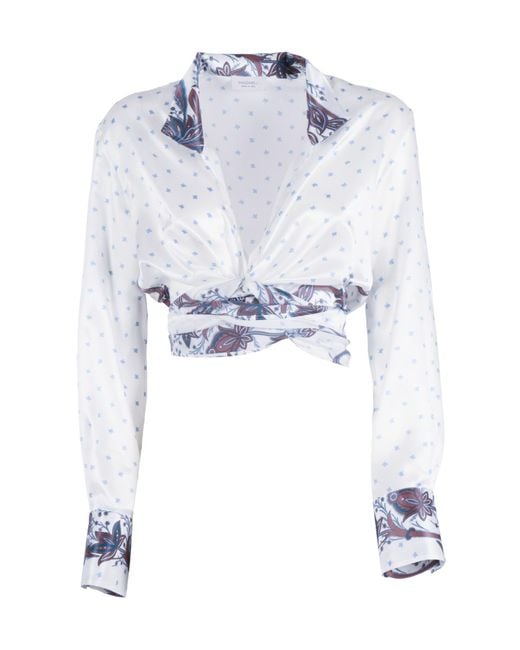 Mazzarelli White Frida Damask-Print Silk Shirt
