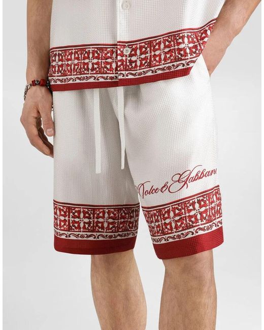 Dolce & Gabbana Red Silk Printed Shorts for men