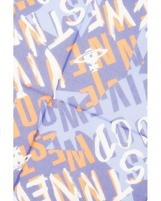 Vivienne Westwood Blue Logo Print Cotton Scarf for men