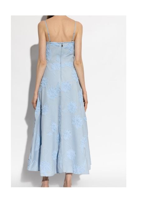 ROTATE BIRGER CHRISTENSEN Blue Floral Embroidered Midi Dress