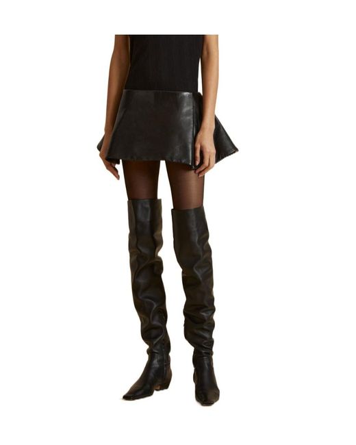 Khaite Black Ralfa Flounce Detailed Mini Skirt