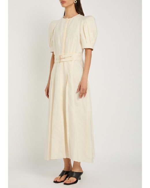 Gabriela Hearst Natural Belted Linen Midi Dress