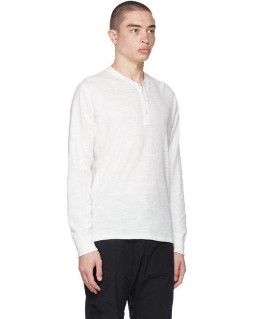 Rag & Bone White Round Slit Collar Long-Sleeved T-Shirt for men