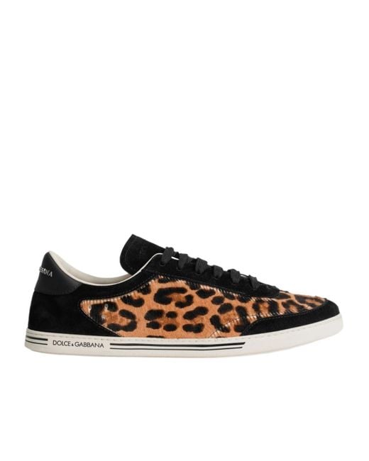 Dolce & Gabbana Black Saint Tropez Leo-Print Light Sneakers for men