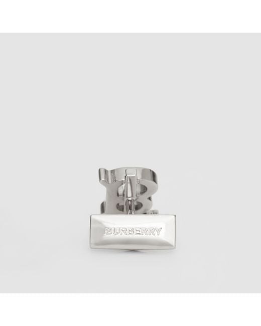 Burberry White Monogram Motif Palladium-Plated Cufflinks for men