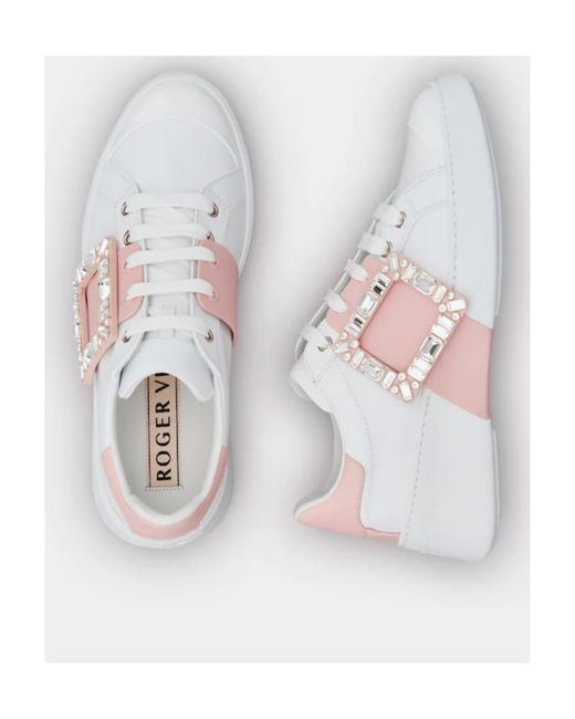 Roger Vivier White Viv' Skate Strass Buckle Sneakers
