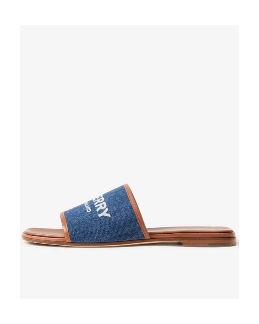 Burberry Blue Logo-Print Denim Slides