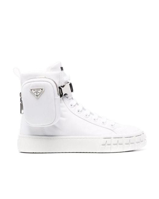 Prada White Re-Nylon Pouch Detail High-Top Sneakers