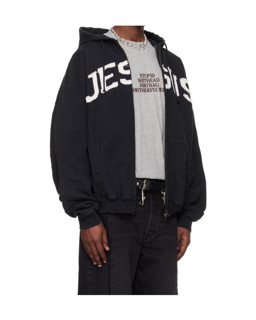 Vetements Blue Jesus Christ Zip Up Hoodie for men