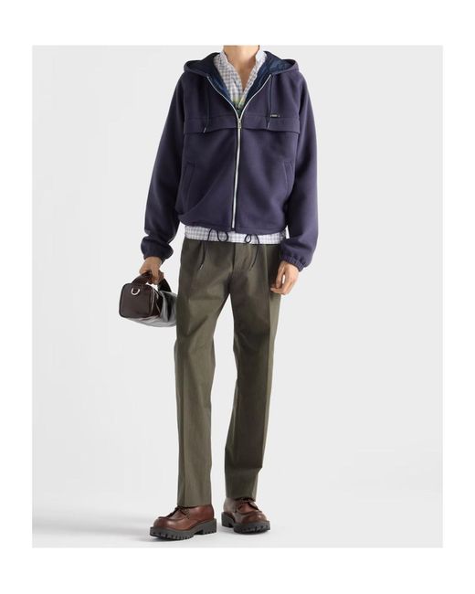 Prada Blue Zipped Hooded Jacket for men