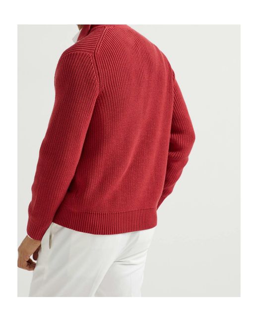 Brunello Cucinelli Red Zip-Up Cardigan for men