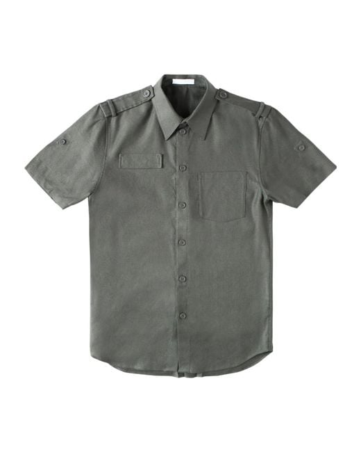 Helmut Lang Gray Epaulette Short-Sleeve Shirt for men