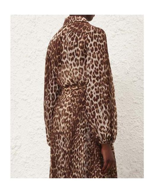 Zimmermann Brown Sunray Collared Printed Top