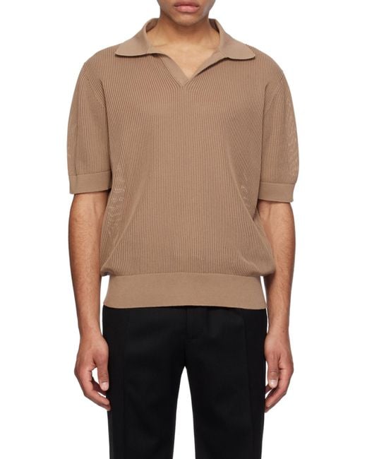 Dolce & Gabbana Natural Openwork V-Neck Polo Shirt for men