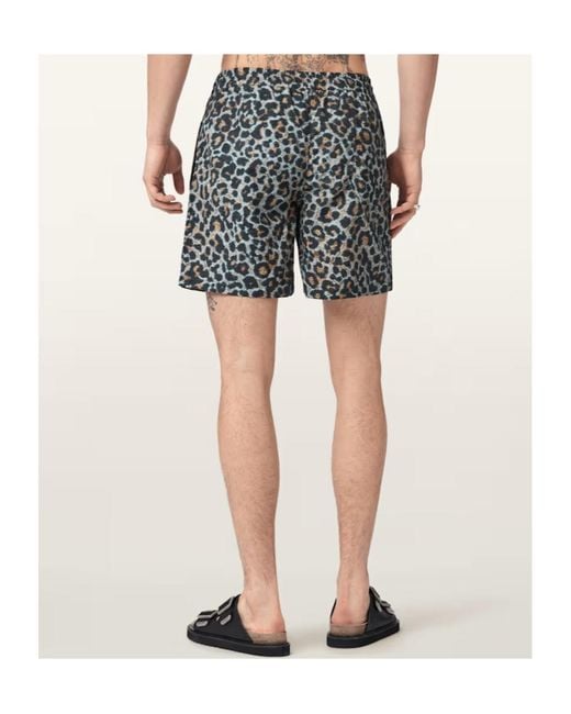 AllSaints Green Silesia Leopard Print Slim Fit Swim Shorts for men