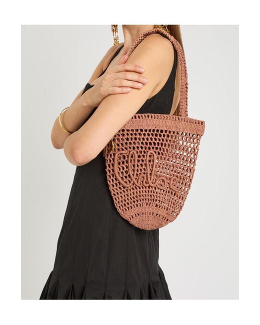 Chloé White Summer Banana Logo Raffia Tote