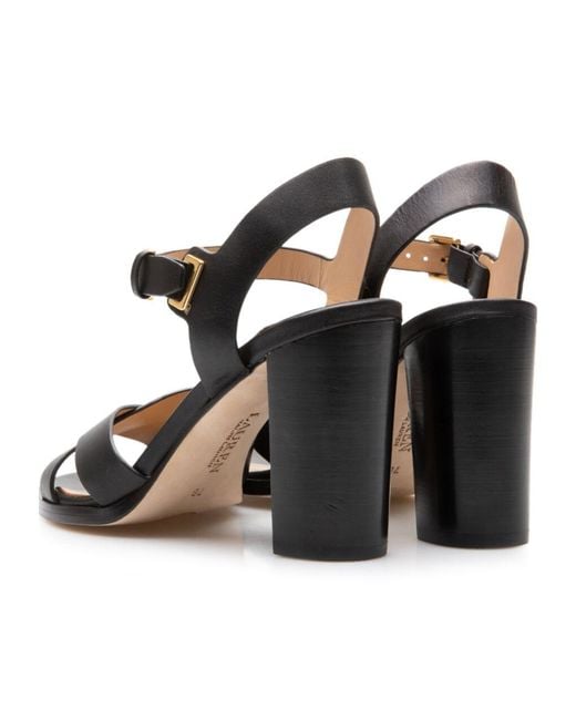 Ralph Lauren Black Round-Toe High-Heeled Sandals