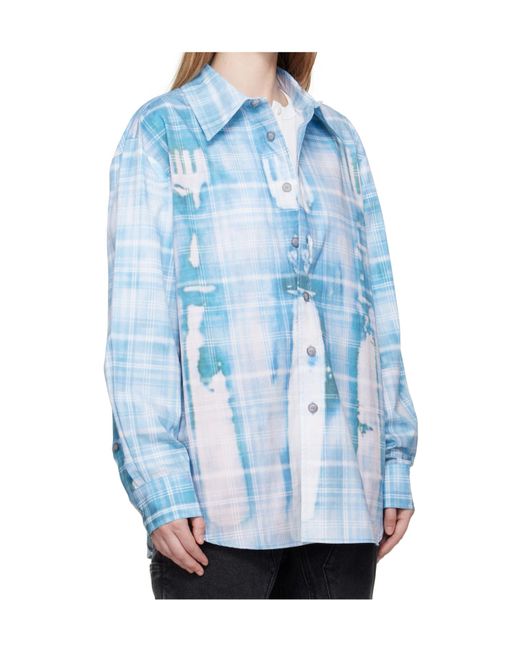 ANDERSSON BELL Blue Trompe L'Oeil Printed Check Shirt for men