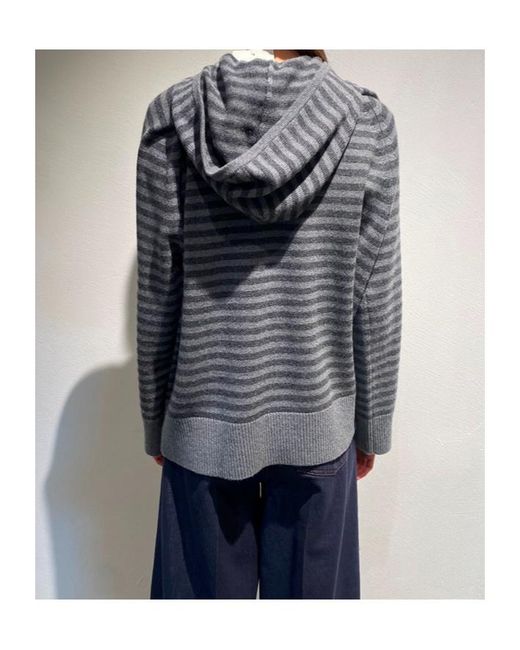 Max Mara Gray Long-Sleeved Hooded Knit Sweater
