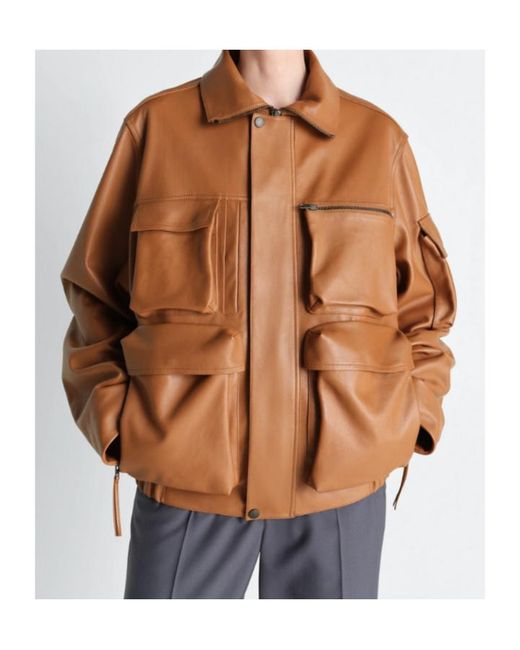 Lemaire Brown Multipocket Leather Jacket for men