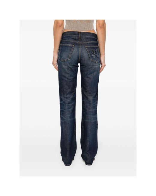 Palm Angels Blue Logo-Embroidered Whiskering Effect Jeans