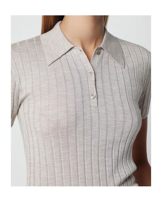 Totême White Ribbed-Knit Polo Top