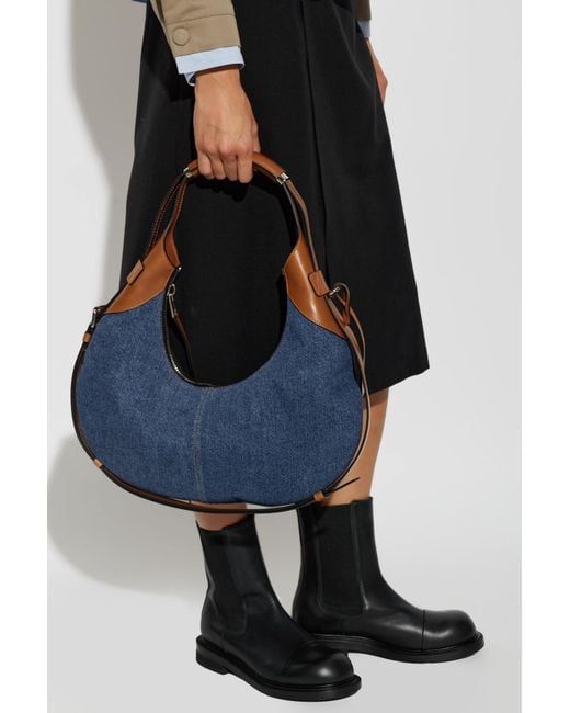 Moschino Blue Denim Leather-Trim Shoulder Bag