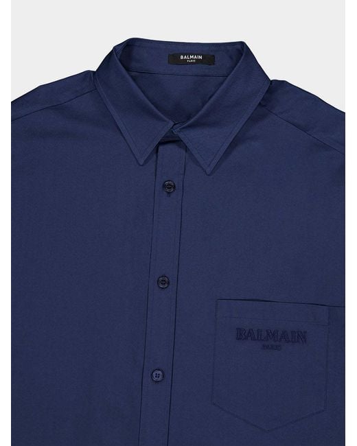 Balmain Blue Logo-Embroidered Chest-Pocket Shirt for men