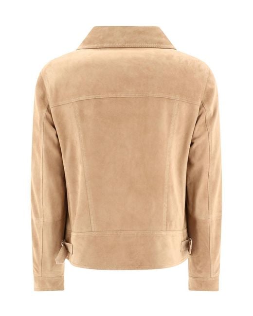 Brunello Cucinelli Natural Suede Biker Jacket for men