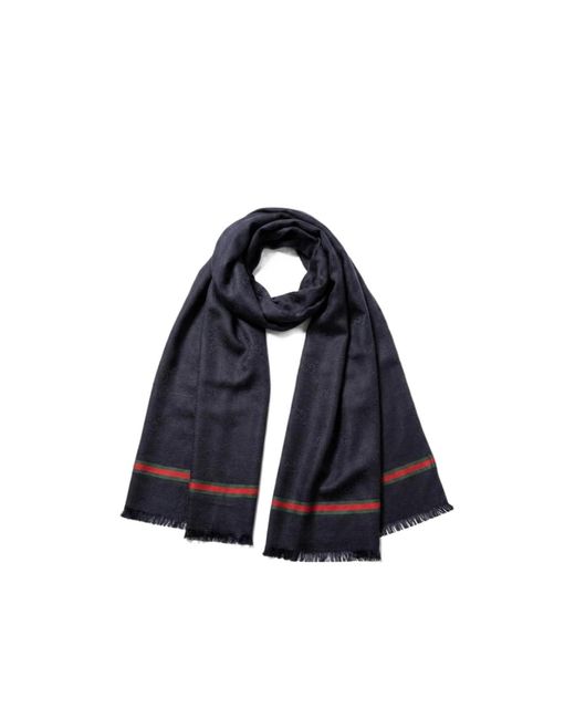 Gucci Blue Double G Silk Cotton Jacquard Stole for men