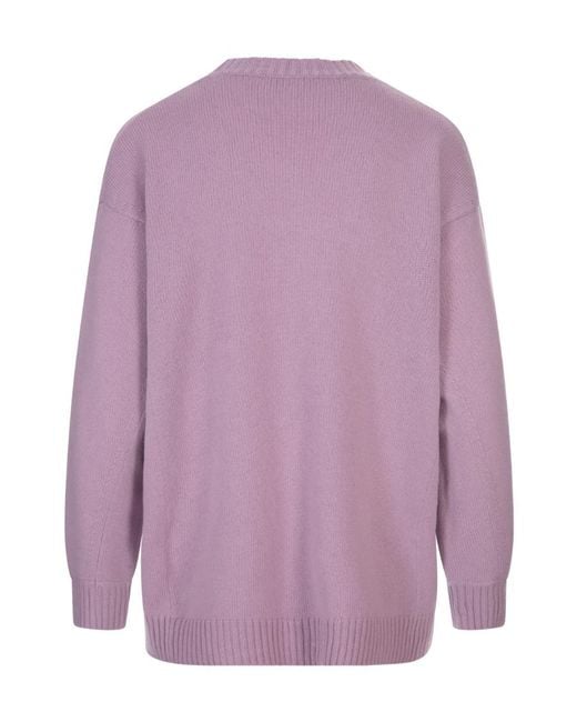 Max Mara Purple Wool Cashmere Round Neck Sweater