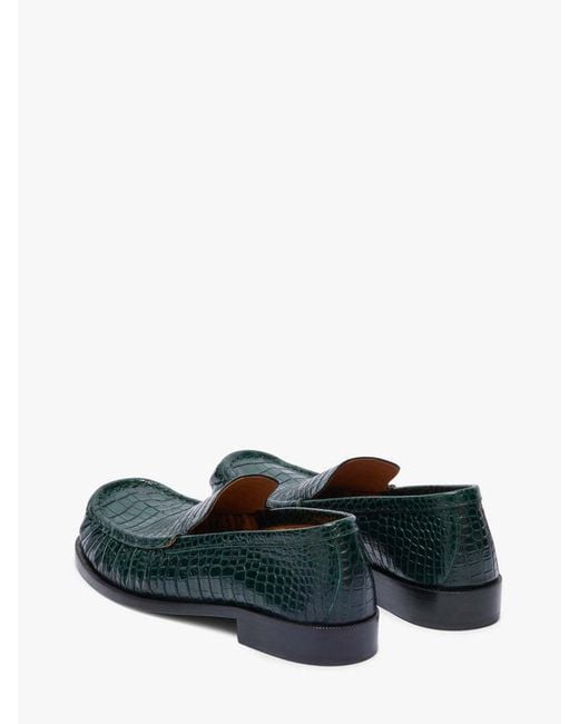 Dries Van Noten Green Embossed-Leather Loafers for men