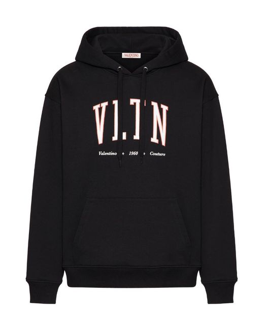 Valentino Black Vltn Logo Printed Drawstring Hoodie for men
