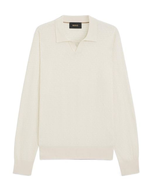 Boss White Boss Textured V-Neck Knitted Sweater for men