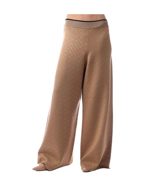 Boss Brown Khaki Jacquard Knit Wide-Leg Pant