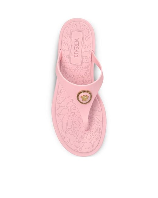 Versace Pink Alia Thong Strap Flat Sandals