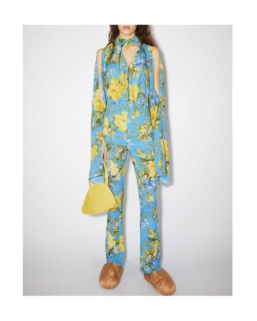 Acne Blue Floral Printed Horn Trousers